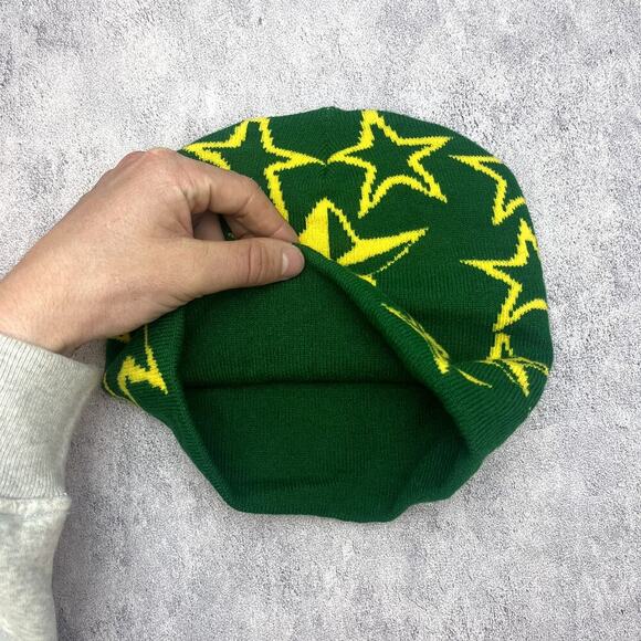 y2k grunge gothic punk green and yellow star beanie - Picture 4 of 7